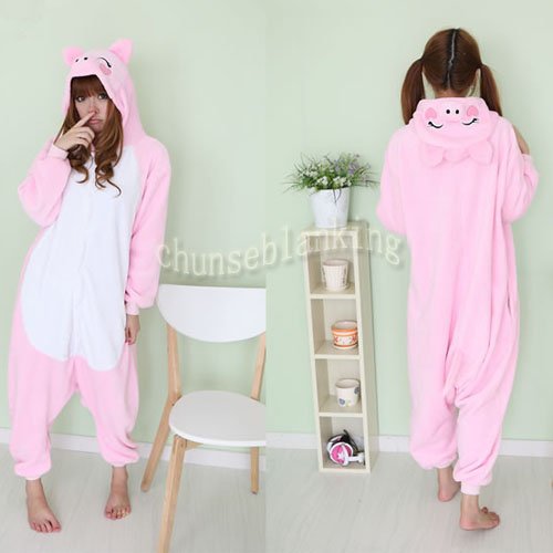 Coral Fleece Kigurumi Pyjamas Free Shipping 2012 New Fashion Adult Pink Pig Sleepwear Pajamas Cosplay Costumes Animal S M L XL