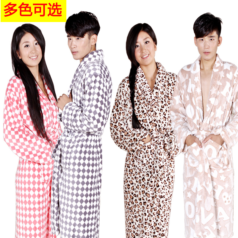 Coral fleece lovers robe bathrobes autumn and winter chromophous thermal male Women sleepwear flannel robe