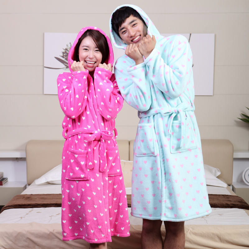 Coral fleece lovers sleepwear long-sleeve spring and autumn bathrobes thermal lounge