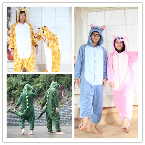 Coral fleece one piece lovers stitch animal men and women sleepwear