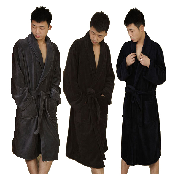 Coral fleece plain Men long-sleeve robe bathrobes plus size robe