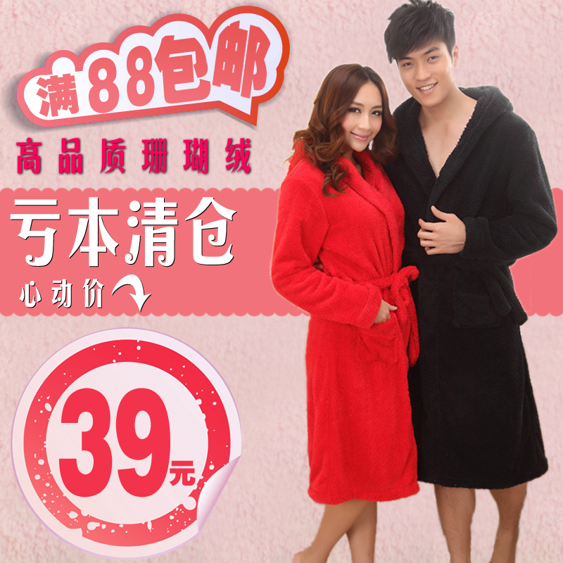 Coral fleece robe bathrobes coral fleece lovers sleepwear female winter thickening male lovers lounge robe
