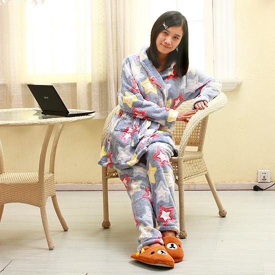 Coral fleece robe trousers set double faced plush super soft fashion lounge sleepwear blanket