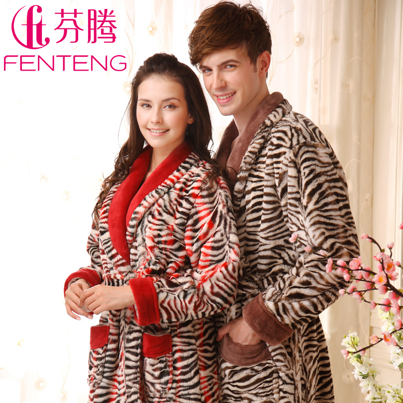 Coral fleece sleepwear 2012 autumn and winter lovers tiger marten velvet lounge robe z8681