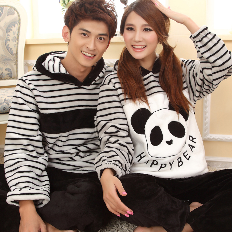 Coral fleece sleepwear winter lovers sleepwear male women's long-sleeve set at home service