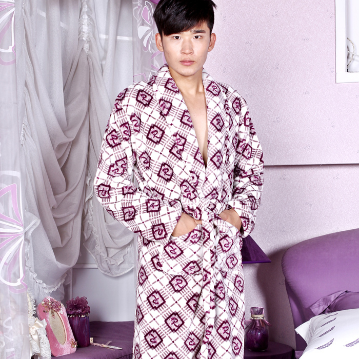 Coral fleece thickening flannel quality soft sleepwear thermal robe Men bathrobes