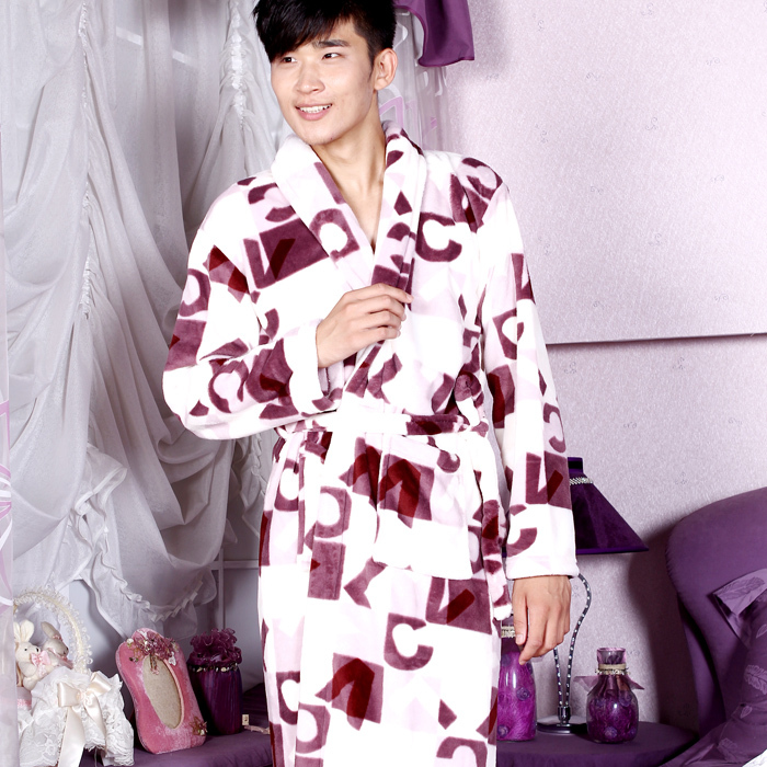 Coral fleece thickening flannel quality soft sleepwear thermal robe Men bathrobes