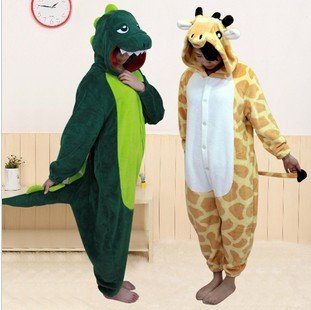 Coral flocking animal cartoon conjoined twins pajamas ShiDiZai panda crocodile rabbit men and women extended thickening