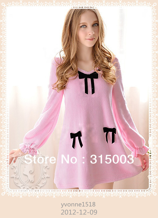 Coral velvet + black velvet ribbon bow home furnishing clothes Nightgown (not cluding pants )