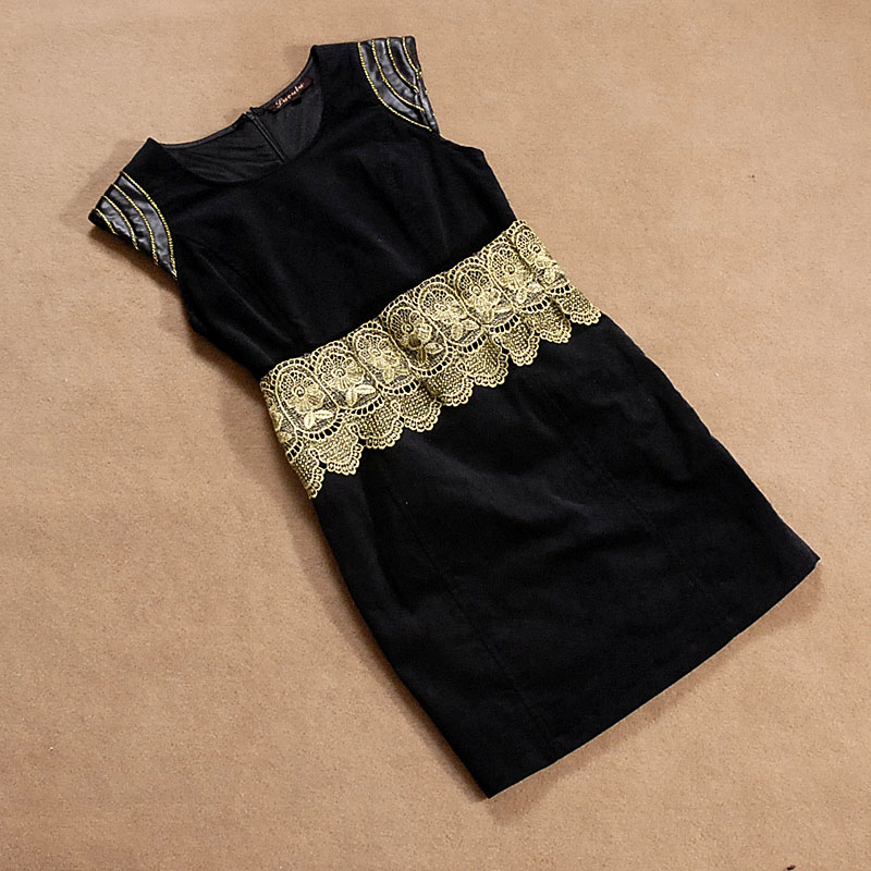 Corduroy royal vintage leather chagrin pads autumn and winter sexy slim one-piece dress Free Shipping