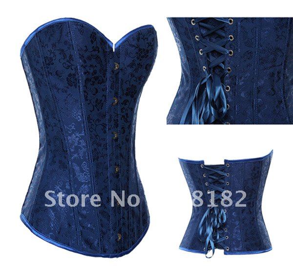 Corset(overbust) Sexy Lingerie (bustier + g-string) satin blue 0838 wholesale retail