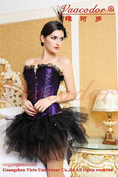 CORSET - qm2106purple - Purple fashion overbust corset + TUTU SAKIRT, Wholesale and retail