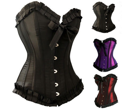 Corset sexy royal shaper ribbon steel buttons 2699 black 3 overbust corset free shipping