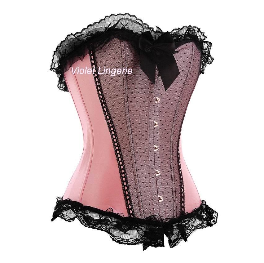 Corset , sexy royal shaper ribbon steel buttons 820 pink blue 3
