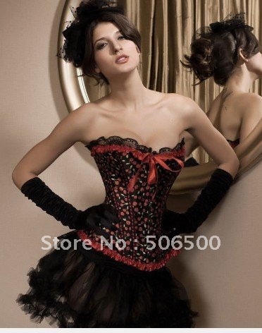 corset  sexy underwear  Sexy Lingerie Satin Corset Dress with Mini Skirt Bustier+G-String