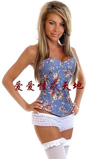 Corset slim waist abdomen drawing quality royal shapewear shaper denim print light blue 1069