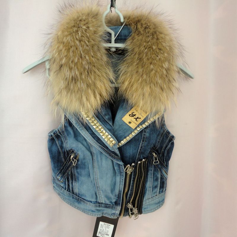 Cottage 2012 autumn and winter women fur collar denim vest fur vest waistcoat