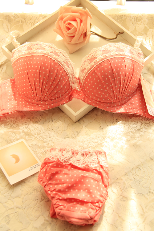 Cotton 100% cotton underwear thin thick bra set thickening cotton pad underwear bra set