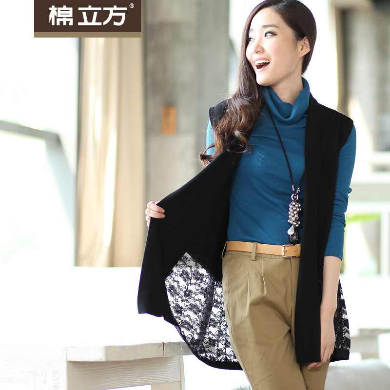 Cotton 2013 spring new arrival formal lace patchwork medium-long sweater Women cardigan