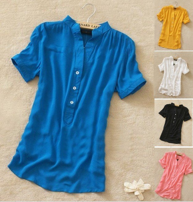 Cotton cany color pink white black blue yellow  short sleeves women hi lo top shirt /1 piece Free shipping/RX2007