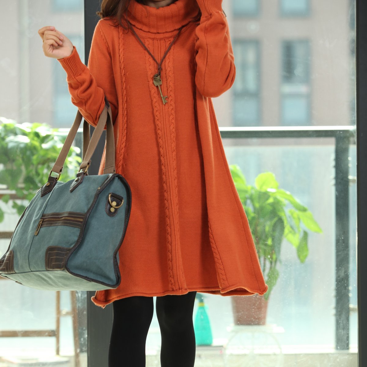 Cotton Freeshipping 2013 autumn and winter new arrival women's plus size turtleneck medium-long sweater dress