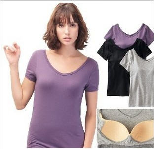 Cotton lycra mix 100% bra vest belt t-shirt short-sleeve . belt cup pad bra