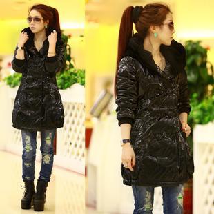 Cotton-padded jacket female AYILIAN thick wadded jacket female medium-long PU cotton-padded jacket thermal outerwear