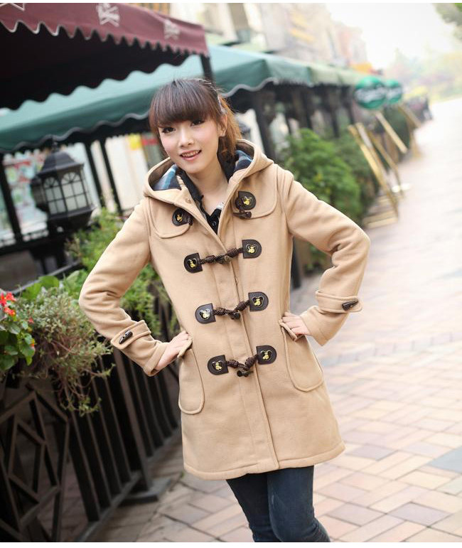 Cotton-padded jacket overcoat outerwear female thickening bear horn button overcoat female autumn and winter plaid overcoat