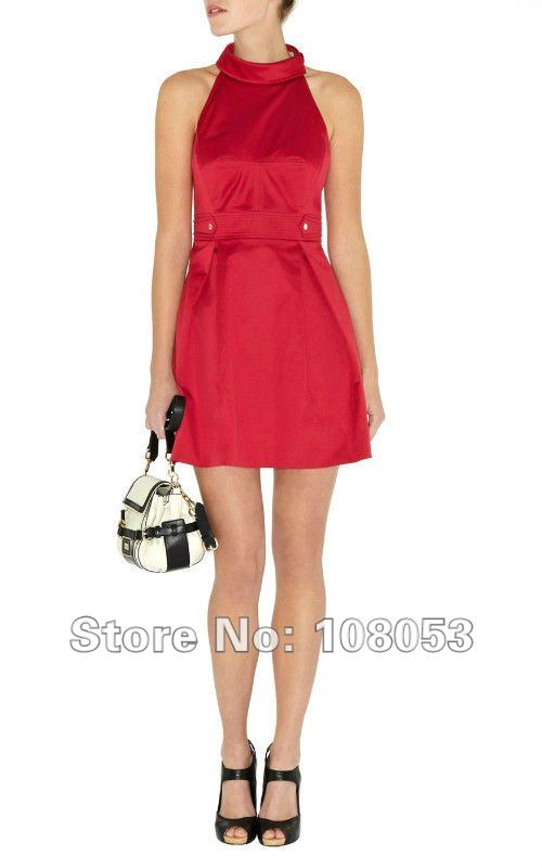 Cotton red and yellow halter party dress fashion evening dress