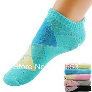 Cotton socks couple socks adult socks cotton sports diamond lattice  boat socks