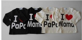 cotton, spring summer wear love mama&papa shirt 20pcs/lot black white 5 size long sleeve t shirt free shipping