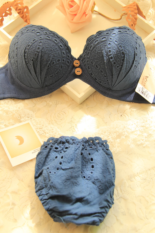Cotton . underwear set spring and summer thin 100% cotton adjustable push up 3 breasted bra set bra