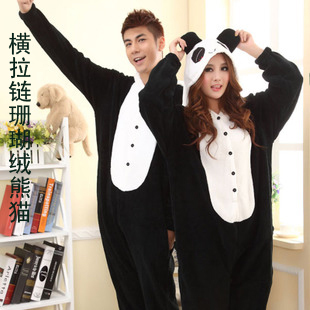 Couple cartoon animal piece pajamas toileting coral velvet Panda autumn and winter clothes at home