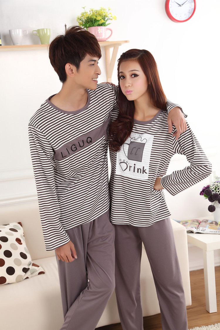 Couple of winter LIGUQ AND DRINK cotton pajamas winter leisure wear couple long sleeve lovely pants suit lover pajamas