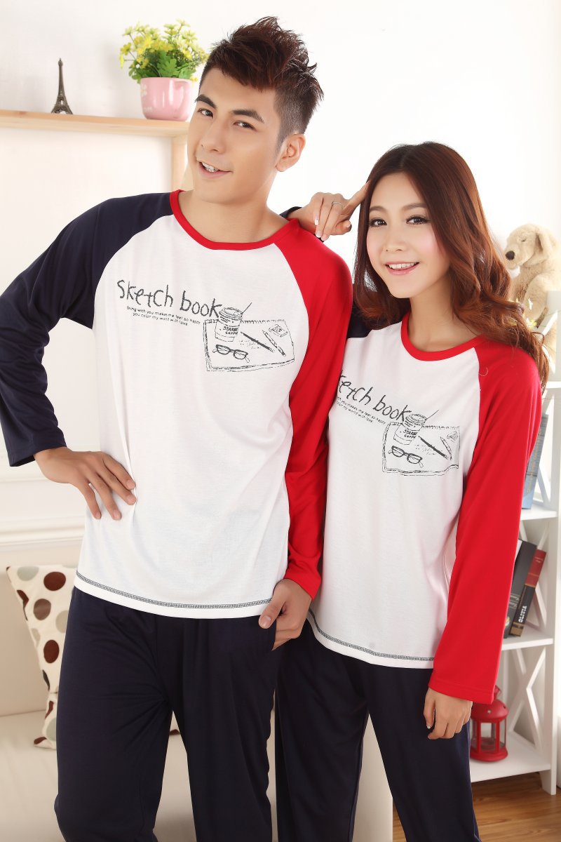 Couple Pajamas 2 Sets Pajamas for Lovers Long Sleeve Men and Women Sleepwear Spring and Autumn Twinset Free Shipping