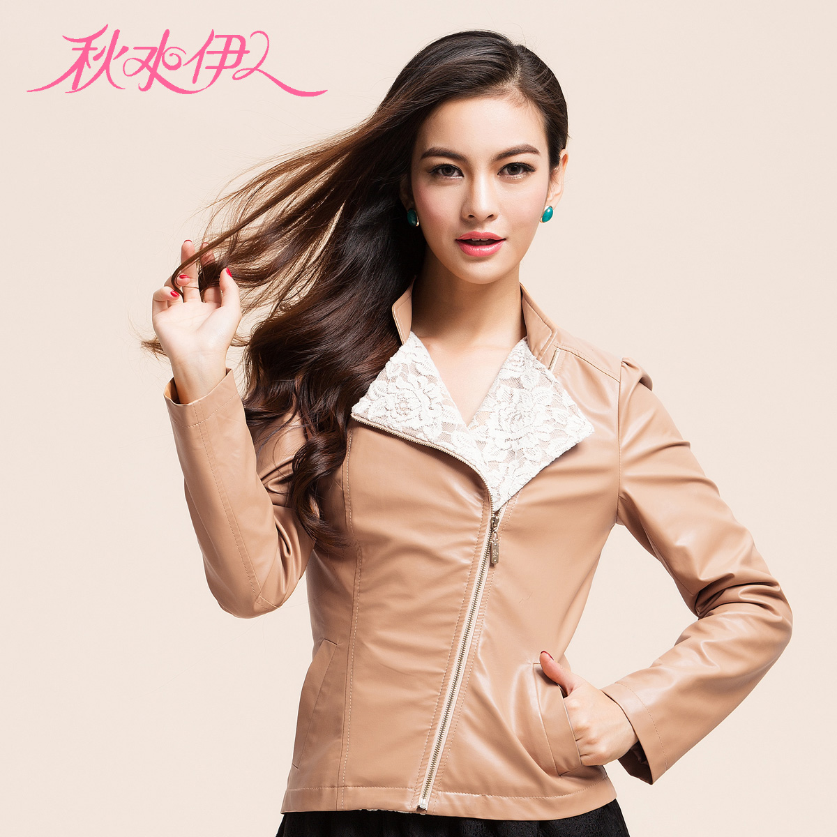 Coveredbuttons , QIUSHUIYIREN 2012 winter lace PU clothing jacket