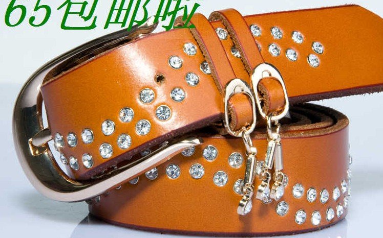 Cow leather crystal belt, Free shipping, MixedLot wholesale,western lady genunie rhinestone belt,  women cattle leather belt