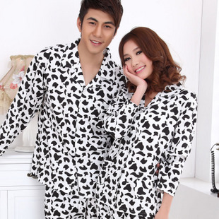 Cow long-sleeve 100% cotton lovers sleepwear autumn male women's set lounge sleepwear