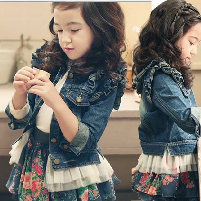Cowboy clothing Korean 2013 spring tide girl flying sleeve girls yarn denim jacket denim jacket wholesale