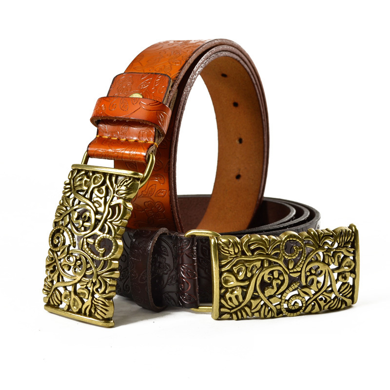 Cowhide carved women's strap genuine leather belt decoration female fashion all-match strap vintage cutout np