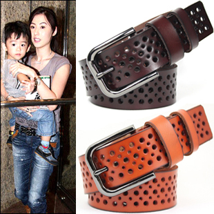 Cowhide cutout strap genuine leather male women's cutout belt jeans recessionista