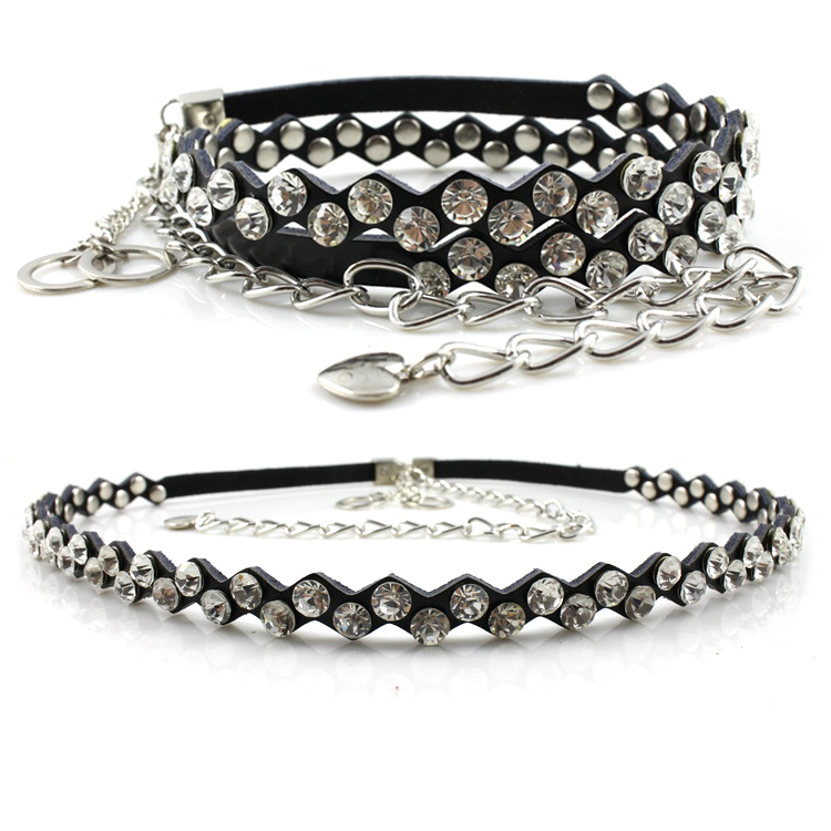Cowhide rhinestone belly chain women's all-match genuine leather fashion thin belt decoration Women one-piece dress strap