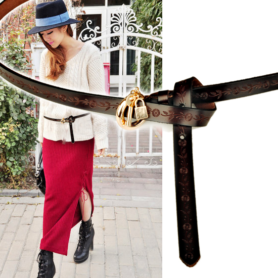 Cowhide women's strap belt female genuine leather fashion all-match 2 tieclasps decoration