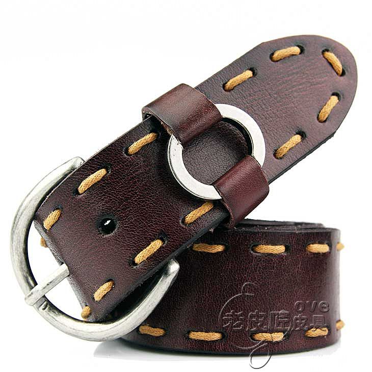 Cowhide women's strap exquisite vintage circle buckle genuine leather strap female casual hem-stitch female belt