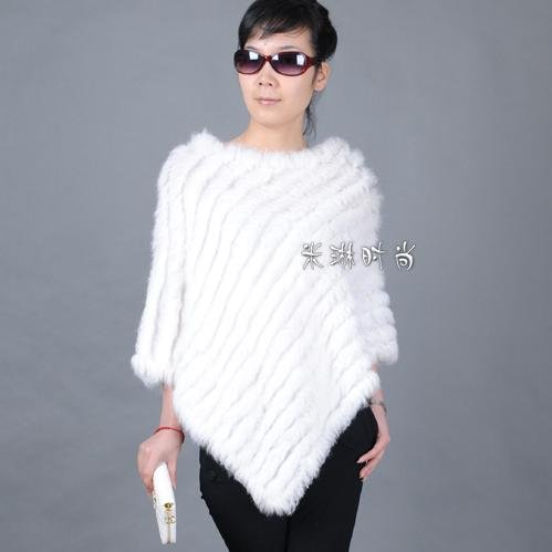 [CPA Free Shipping] Hot Sale Knitting Rabbit Fur Shawl / Knitted Rabbit Fur Coat (FP-09)