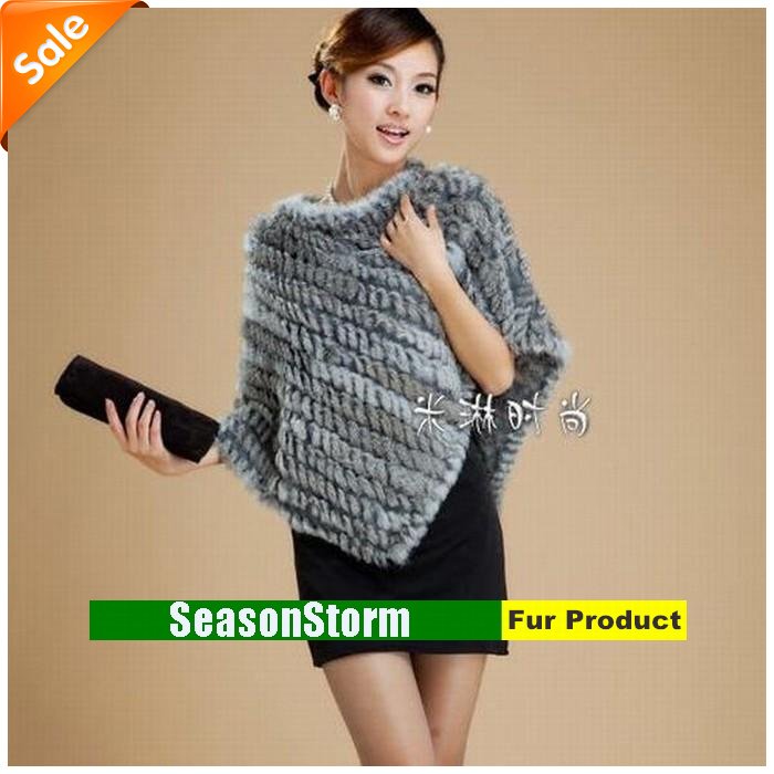 [CPA Free Shipping] Retail Hot Sale Knitting Rabbit Fur Poncho / Rabbit Fur Cape / Fur Shawl (SF-05)