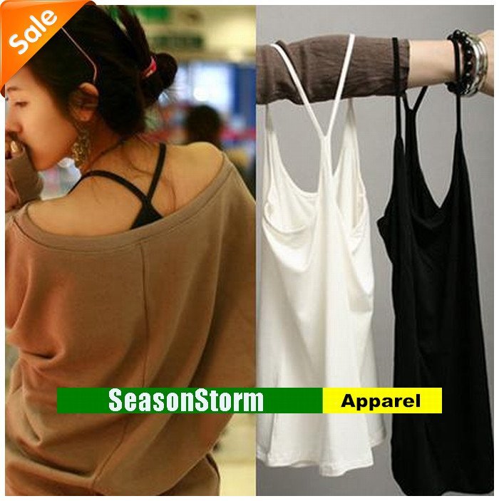 [CPA Free Shipping] Wholesale Ladies Cheap 100% Cotton Solid Color Y Style Camisoles / Vest Multi-Color 12pcs/lot (SU-34)