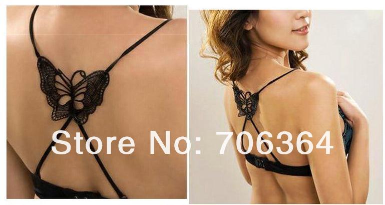 CPAM free shipping+ 50 Pcs /lot New Unique Cute Butterfly Black Lady Halter Bra Shoulder Straps Attract