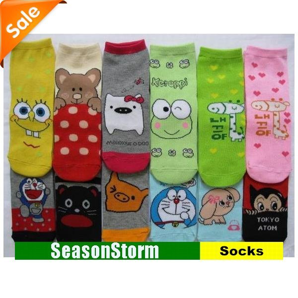 [CPAP Free Shipping] Wholesale Fashion Womens Cartoon Animal Cotton Short Socks / Ladies AB Puzzle Socks (SM-01P)