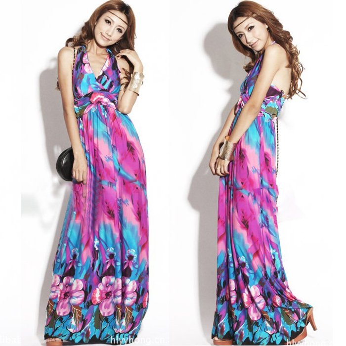 CQ1302   vintage bohemia full dress one-piece dress suspender skirt beach dress expansion skirt